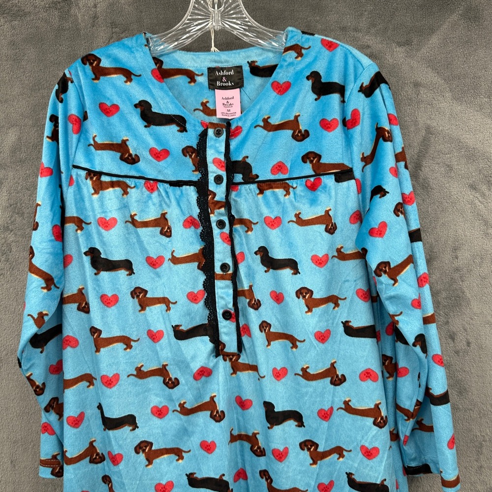 Ashford & Brooks Micro Fleece Nightgown‎ Medium Blue Dachshund Dog Print Lounge - Picture 3 of 9